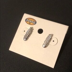 Fossil feather studs with crystals Semi Precious